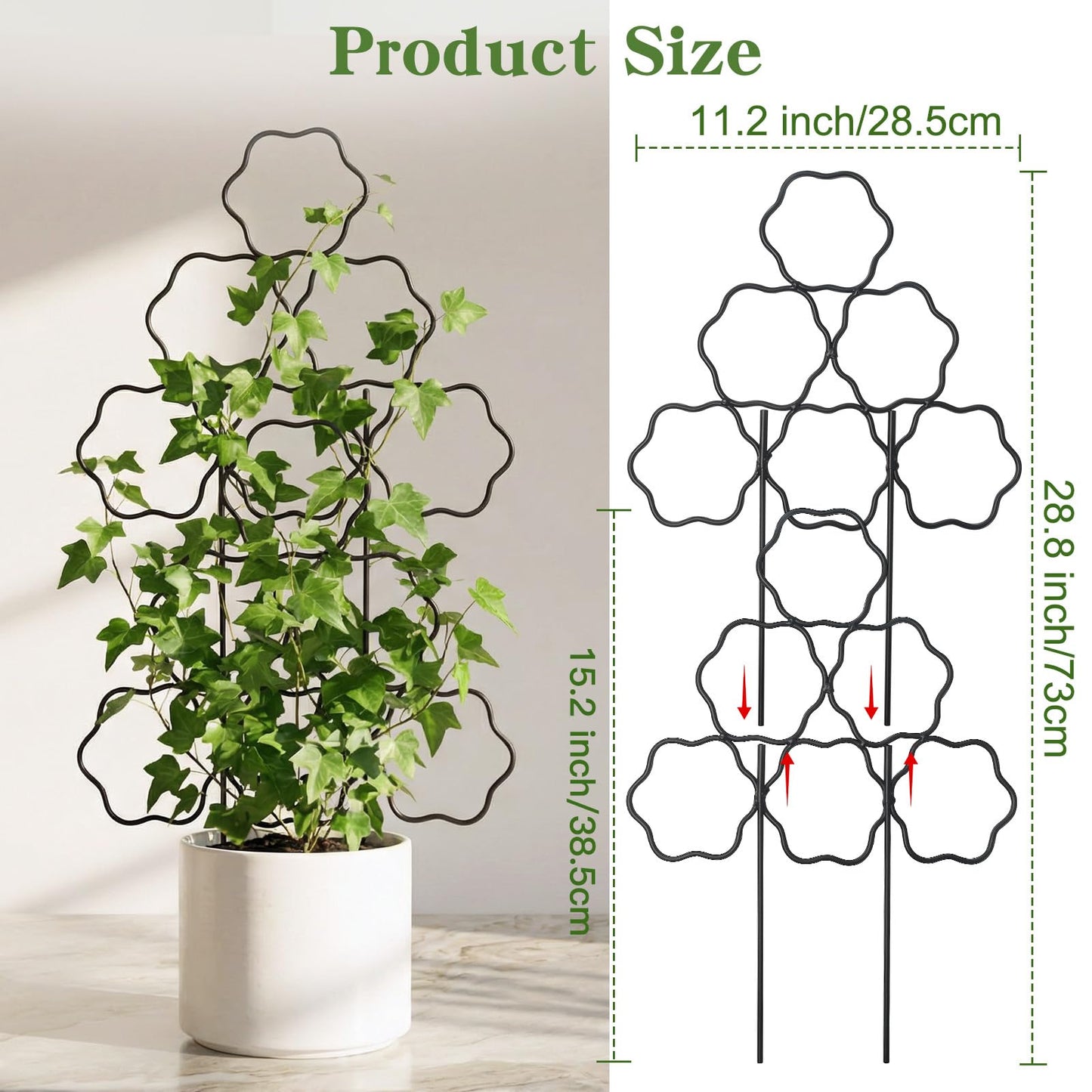ZOUTOG 15 Inch Trellis for Climbing Plants Outdoor 3 Pack,Rustproof Metal Garden Trellis for Potted Plants,Sturdy Houseplant Support Indoor Outdoor for Ivy Pothos Monstera Hoya Flower Vine (Flower)