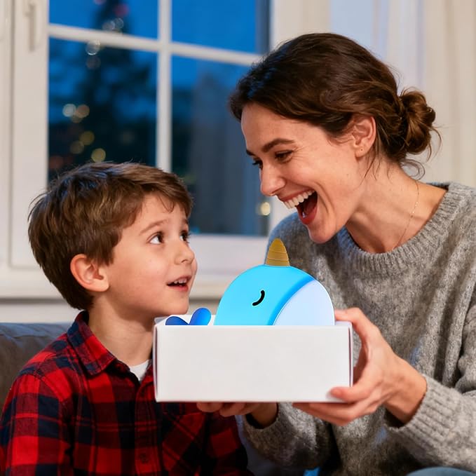 Narwhal Night Light, USB-C Rechargeable Tap Control Lamp with 3-Level Dimming & 30-Min Auto Timer, 7-Color Changing Squishy Silicone Nursery Light, Birthday Gift for Kids