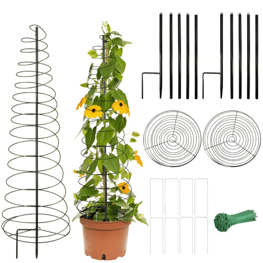 2 Pack Spiral Metal Garden Trellis for Climbing Plants Outdoor, 12"-59" H Adjustable Plant Grow Cage Support for Pole Bean, Pea, Morning Glory, Clematis (Includes Metal Central Stake, More Stable)