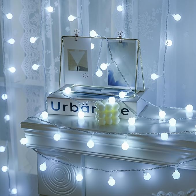 JMEXSUSS 100 LED White String Lights Indoor, Connectable Globe String Lights Plug in with Remote, 33 ft 8 Modes Christmas Fairy Light Outdoor for Bedroom Room Mirror Party Holiday Valentines Decor