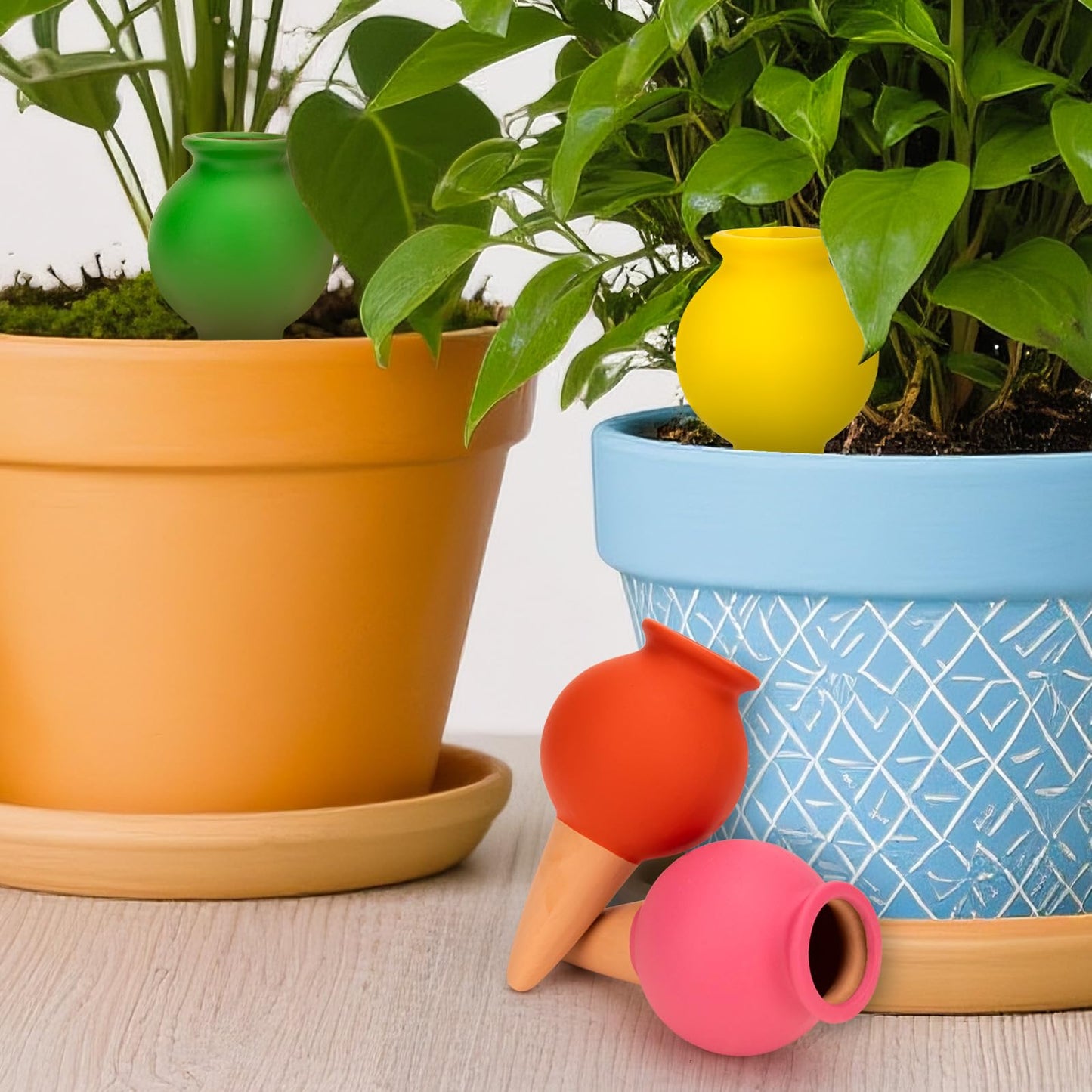 AquaLume Terracotta Watering Spikes Set -Self Watering Planter Insert with 4 Pcs Automatic Plant Watering System for Indoor Potted Plants, Outdoor Garden, Vacation Plant Care Accessories