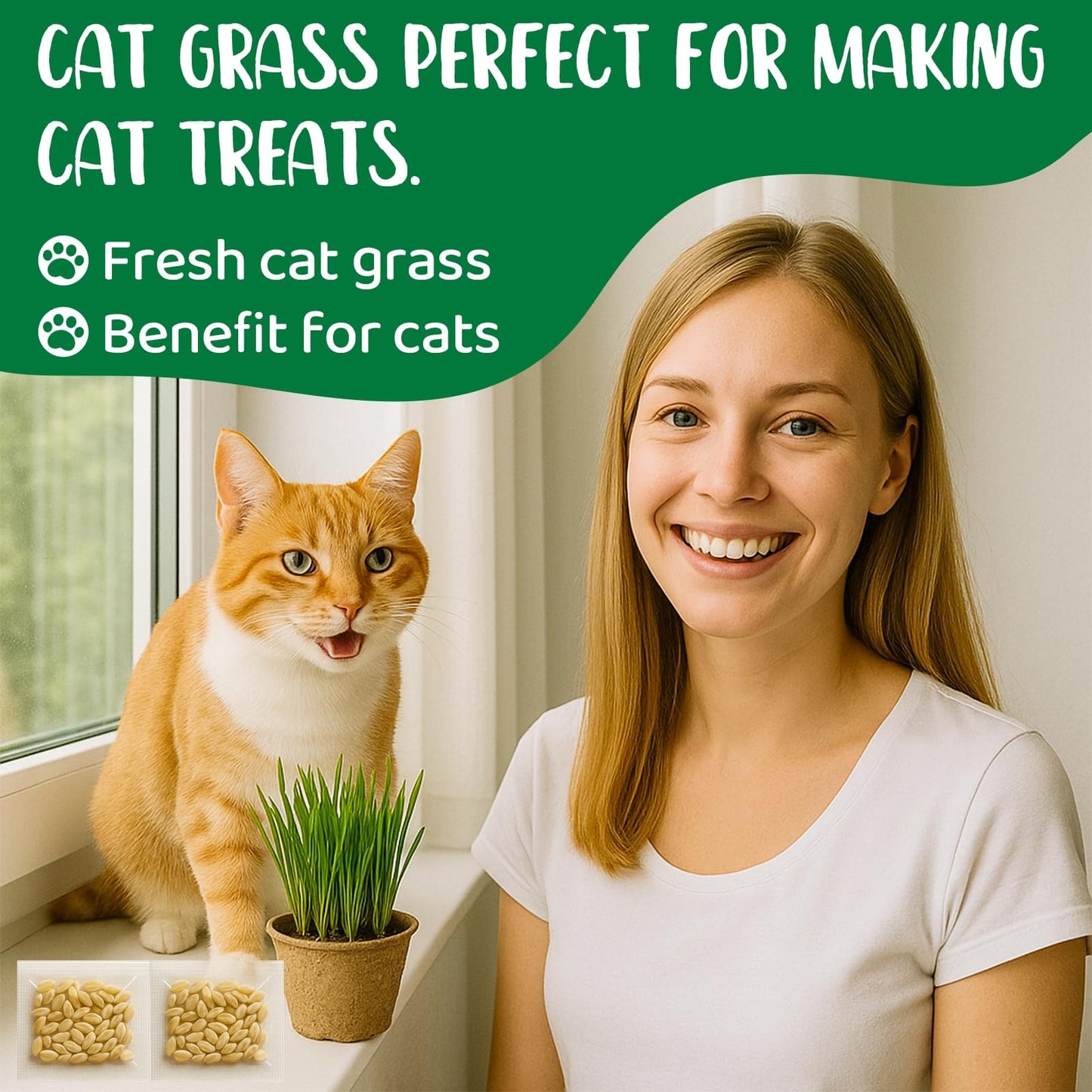 5Pack Cat Grass Seeds Kit - Cat Grass Seeds Growing Set for Indoor Cats, Non GMO Wheat Seed, Nutrient Soil & Planting Tools, Quick Germination, Perfect for Beginners
