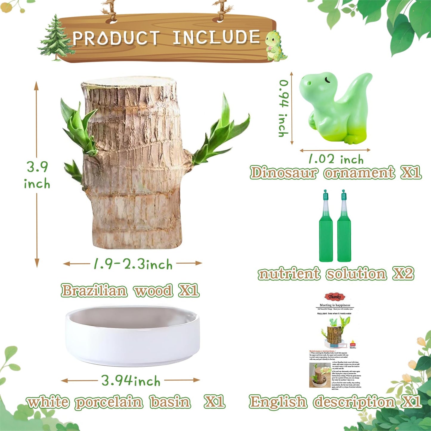 JJWYLTKB Brazilian Lucky Wood Plant,Fortune Brazil Wood Potted Plant with Dinosaur Figurine,Mini Brazil Decoration, Desk Decor for Home & Office Desktop Planter