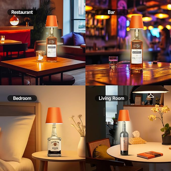 2025 New Wireless Bottle Lamp - LED Bottle Lights for Liquor & Wine Bottles, Cordless Lampshade, Whiskey Bottle Top Light, Bottle Stopper Night Light Kit, Rechargeable 3-Tone Touch-Dimmable