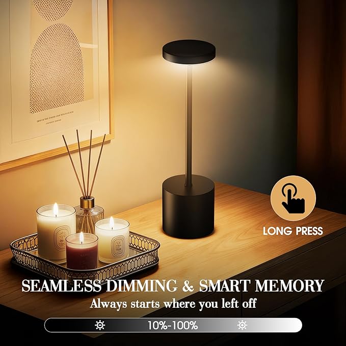 Cordless Table Lamp – 2 Pack Rechargeable Table Lamps, 5000mAh Battery Operated Lamp with 3-Color Dimmable Light, Outdoor Table Lamp for Bedroom, Restaurant, Patio, Home Décor (Black)