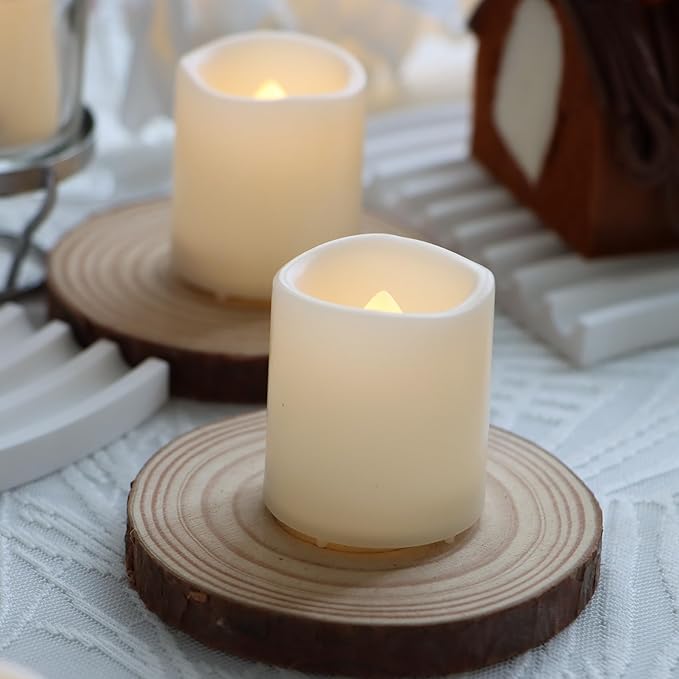 6 Pack Flameless Votive Candles Flickering Electric Fake Candles LED Battery Operated Tea Lights for Home Wedding Decor Party Table Halloween Christmas Decorations, Warm White Glow
