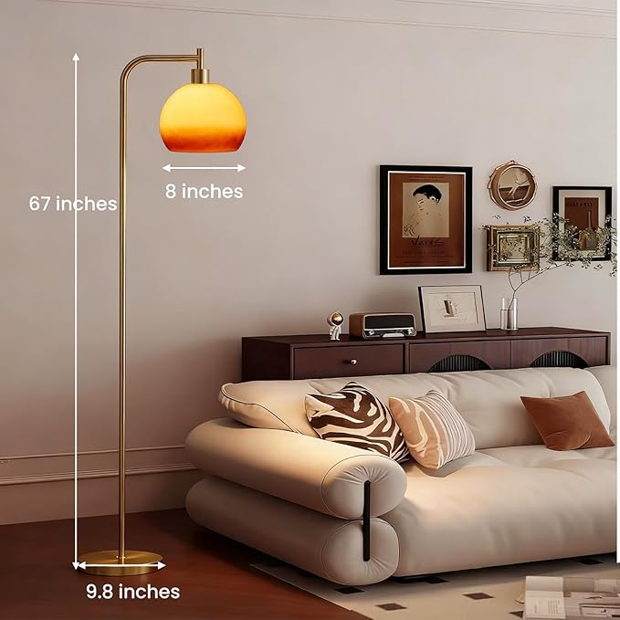 Soft Glow Decorative Floor Lamp - 67" Metal Pole Sunset Glass Lamp, Pedal Switch & E26 Bulb, Perfect for Bedroom Living Room Office Scandinavian/Minimalist/Contemporary Interiors