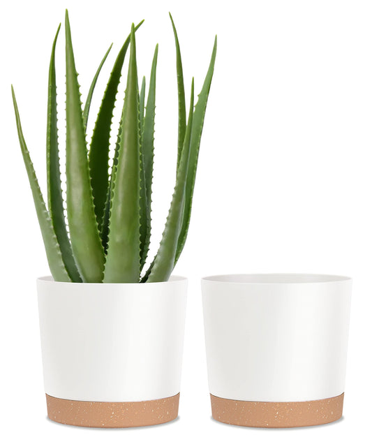 kubvici Plant Pots for Indoor Plants, 2 Pack 10 Inch Plant Pot Plastic Flower Pots Planters with Drainage Saucer for Indoor Outdoor Garden Home (10" White)