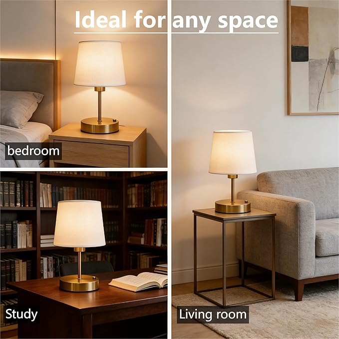 Mini Gold Portable Cordless Table Lamp, Rechargeable Bedside Lamp, Stepless Dimming Touch Control Nightstand Lamp, 2700K Warm Light, Vintage Desk Lamp for Living Room, Dining Table Decor (Mini)