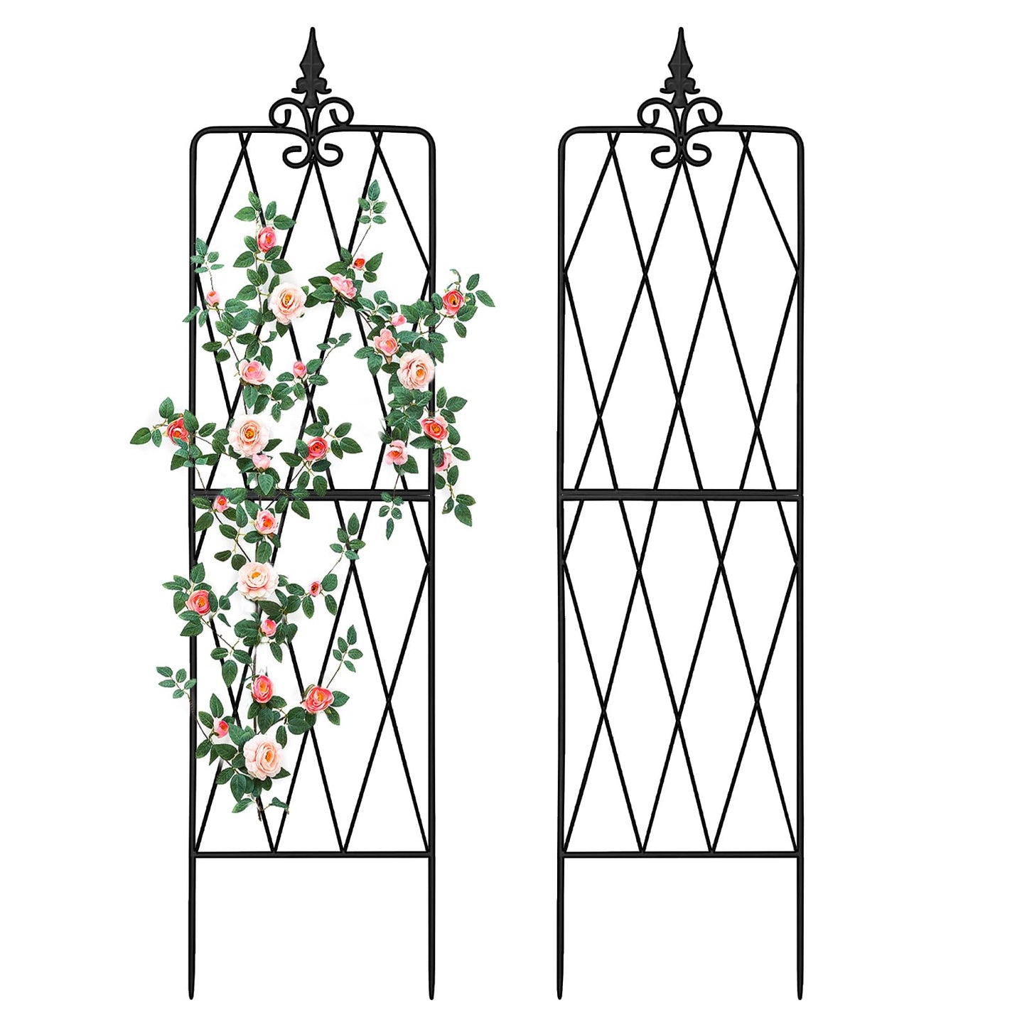 Garden Trellis for Climbing Plants Outdoor, 70"X18" Metal Trellises, Decorative Garden Fencing Flower Trellis with Durable Powder Coating for Vines Plant Rose, Vegetable Support, Black (2, Pattern-A)