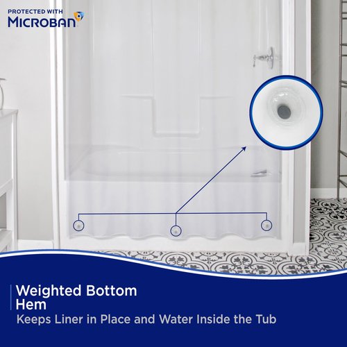 Kenney – Microban PEVA Shower Curtain Liner, Waterproof Medium-Weight Design with Rust-Resistant Metal Grommets & Weighted Magnetic Hem, 70" x 72", Clear