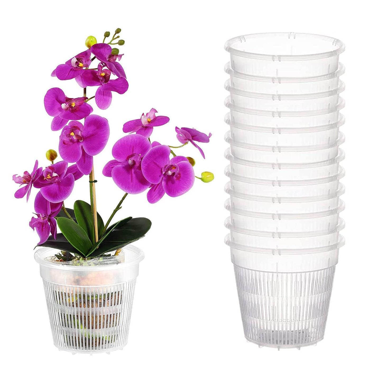 Ohiyoo Orchid Pot 4 inch Orchid Pots with Holes 12 Pcs Clear Plastic Orchid Pots Slotted for Repotting Clear Nursery Net Plastic Flower Plant Pot Indoor Outdoor (4.3inch, 12pcs)