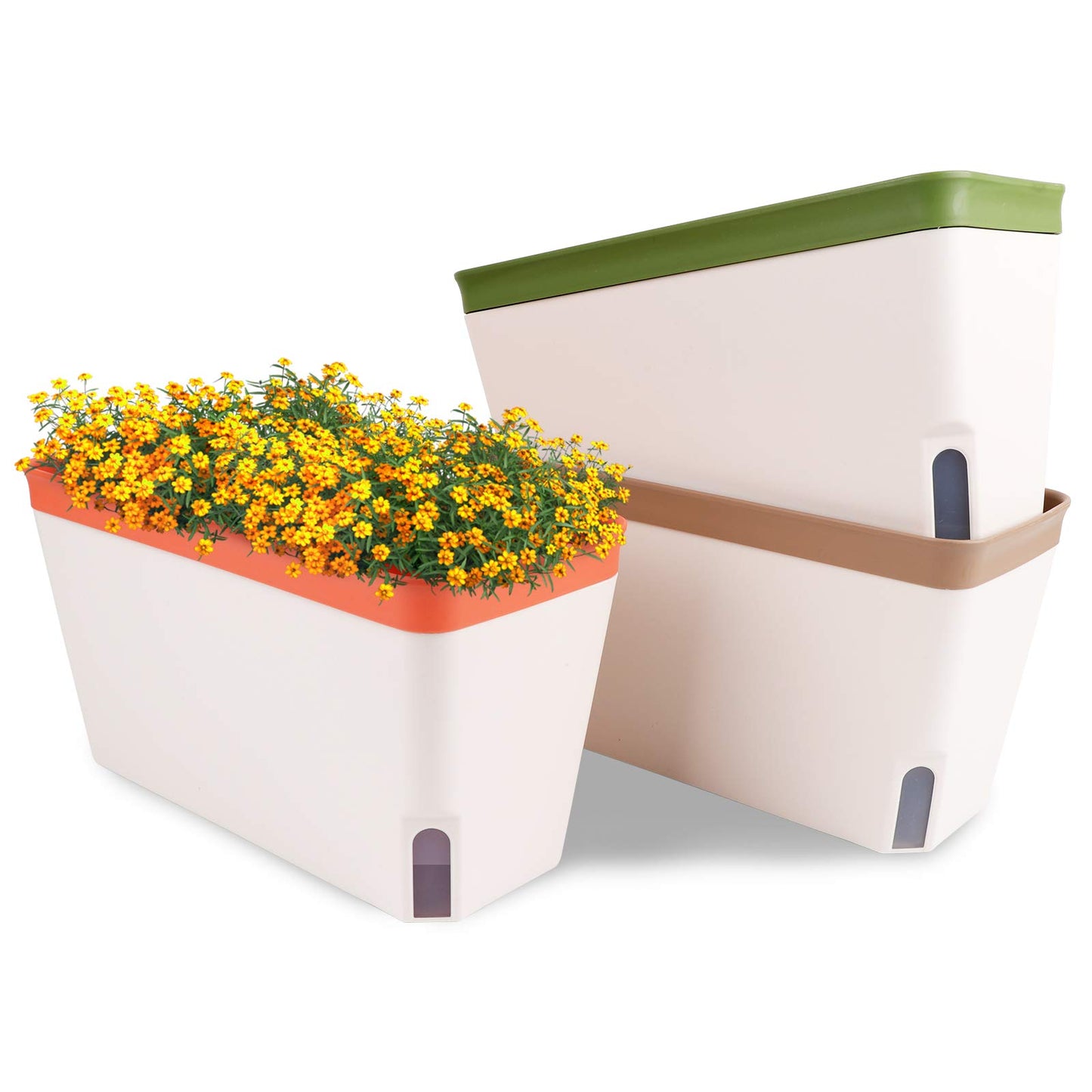 OurWarm 3 Pack Self Watering Herb Planter Set for Windowsill, 10.5In Indoor Herb Garden Planters with Water Level Indicator, Dual Layer Easy Care Pot for Basil, Flowers, Vegetables & Succulent