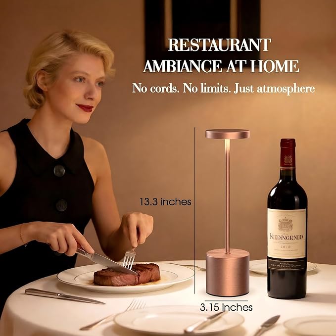 Rechargeable Table Lamp –Outdoor Touch Cordless Desk Lamps, 5000mAh Battery Operated Lamp with 3-Color Dimmable Light, Portable LED Lamp for Bedroom, Dining Room, Patio, Outdoor (Rose Gold)
