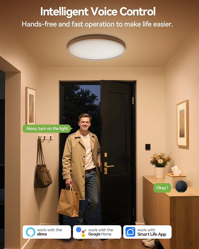 12 Inch Smart Ceiling Light, RGB+IC LED Flush Mount Light Fixture, 2400LM Dimmable, APP & Remote Control, 2700K-6500K DIY Color Ceiling Light for Bedroom Living Room, Works with Alexa & Google Home