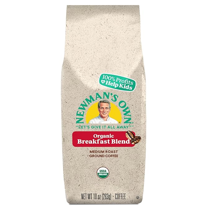 Newman's Own Organics Breakfast Blend,Ground Coffee,Fair Trade Certified,Medium Roast,Bagged 10oz,(Pack of 4)