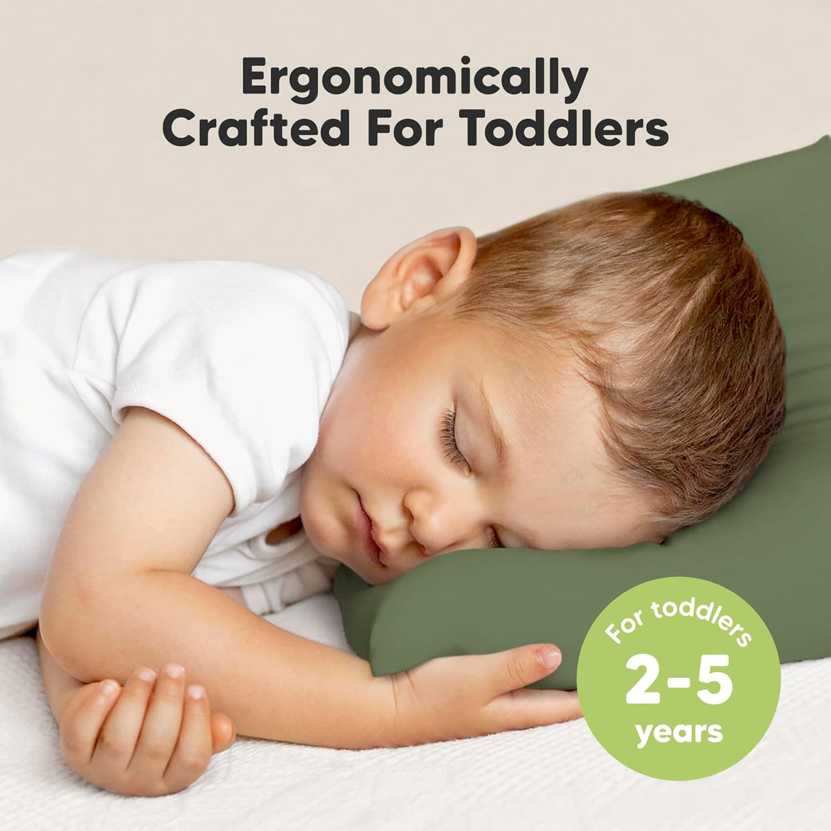 My Little Dreamy Toddler Pillow - Organic Cotton Travel Pillow with Case | Soft & Breathable 13x18" for Ages 2-5 (Jungle Green)