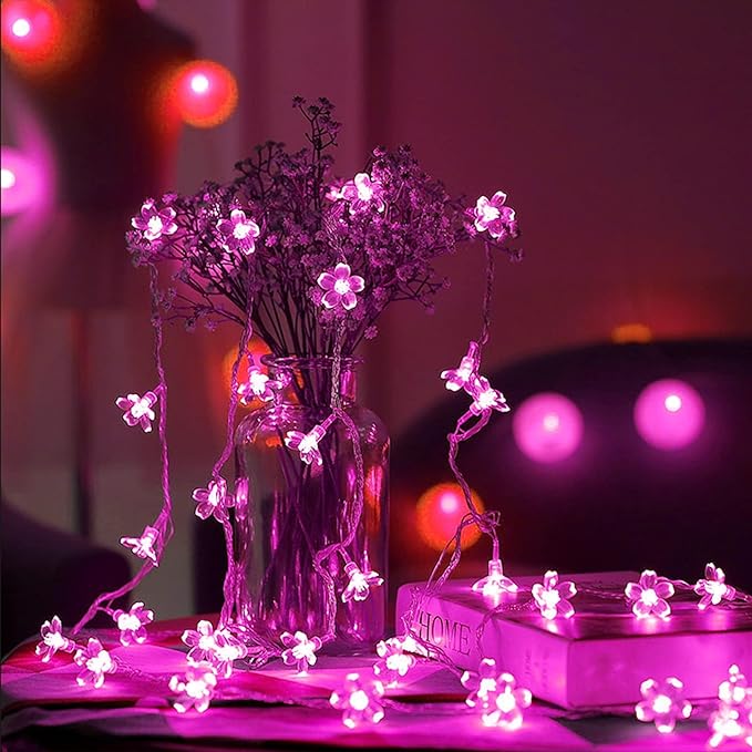 Fairy Flower String Lights, USB & Battery Lighted Decorative Cute Cherry Blossom Indoor Bedroom Window Hanging, Novelty Floral Lamp for Christmas Easter Wedding Party Birthday Décor (Pink)