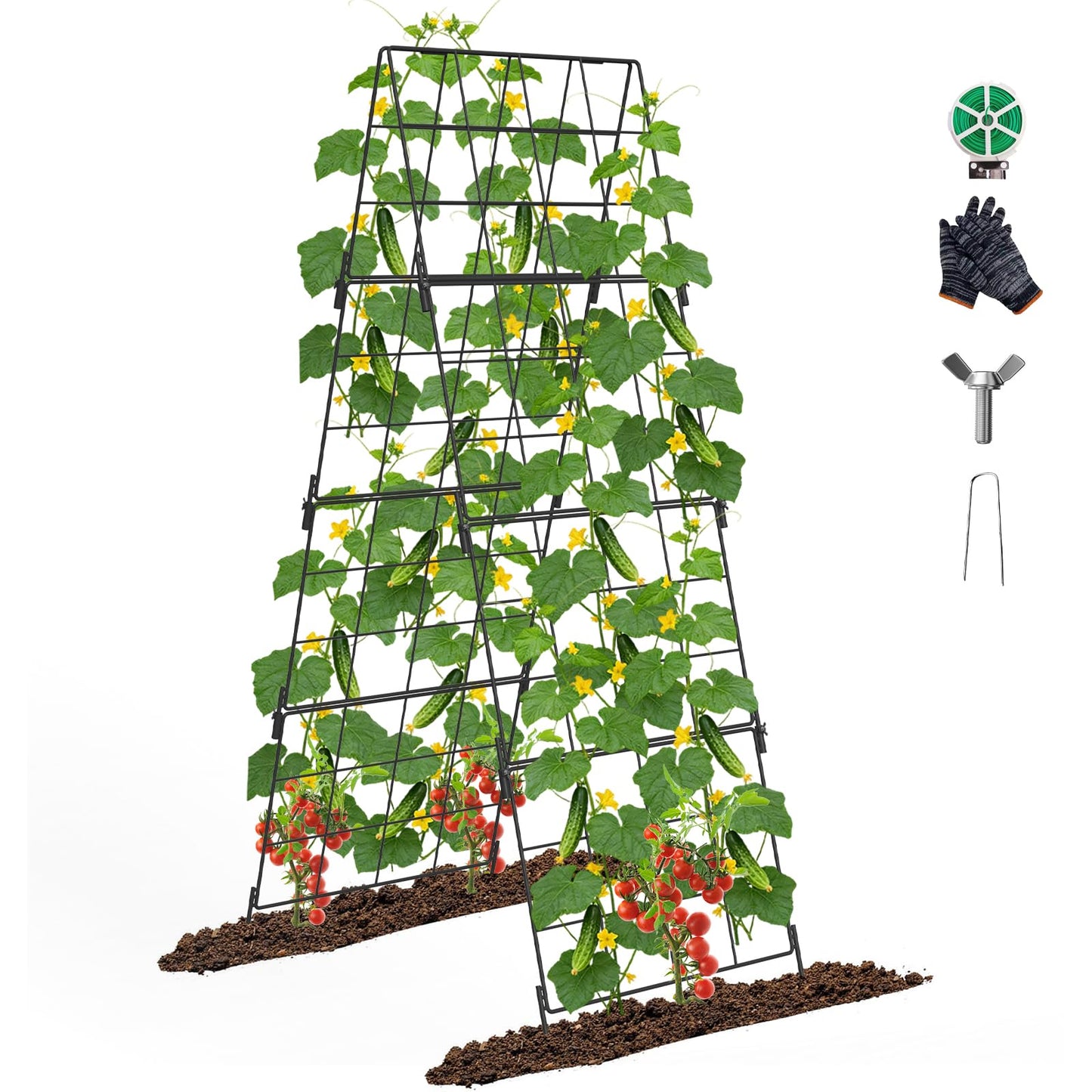 Adjustable A-Frame Trellis for Climbing Plants Outdoor, 48"x16" Cucumber Trellis for Raised Bed, Metal Garden Trellis with Grid Design, Tomato, Grape, Bean, Pea, Squash, Vegetable Trellis (Black)