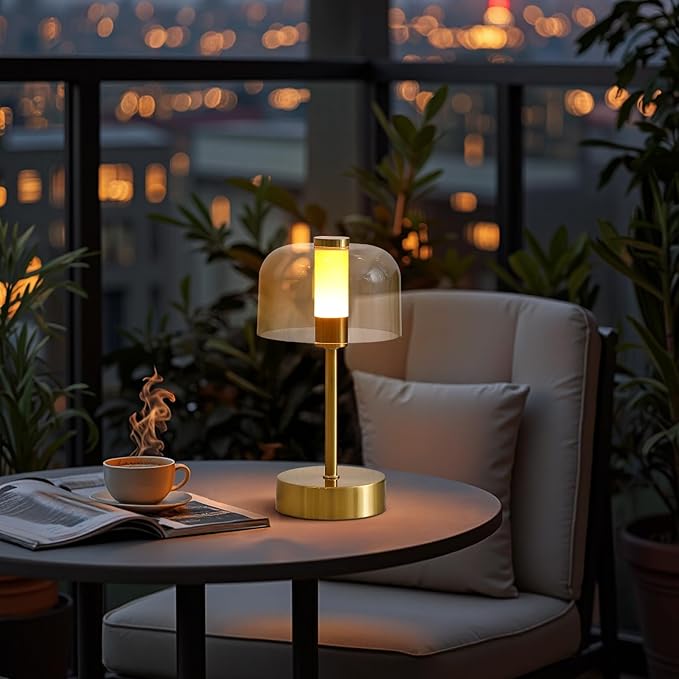 2-Pack Portable USB-Rechargeable Cordless Modern Table Lamp,Touch Dimmable Small Atmosphere Lamp, 4000mAh Battery Operated Lamp,Gold LED Night Light for Any Space