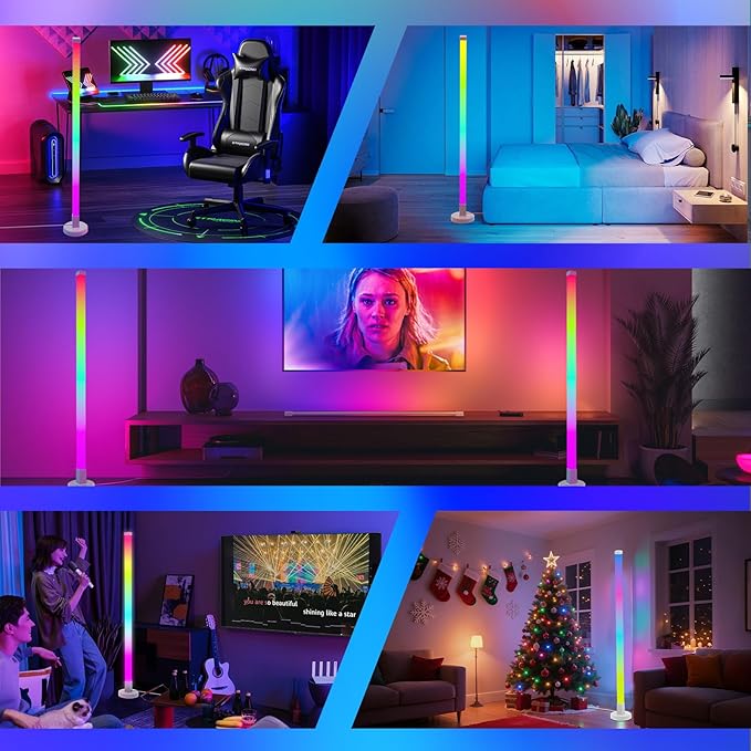 DIY Corner Floor Lamp with Remote Control, RGB Corner Lamp 59 IN (150 CM), LED Smart Standing lamp Light with Music Sync, 16 Million Colors, Ambient Lighting for Bedroom/Living Room/Game Room