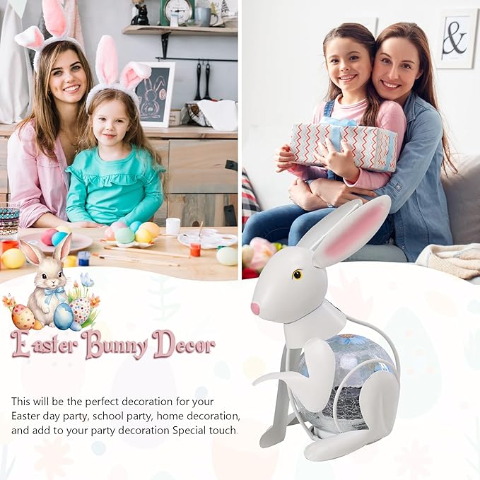 MUMTOP Metal White Rabbit Solar Lights Decorative, Bunny Easter Decorations Cracked Glass Light Tabletop Lantern, Spring Decor Solar Lanterns Outdoor Waterproof for Yard Patio Garden Easter Gift
