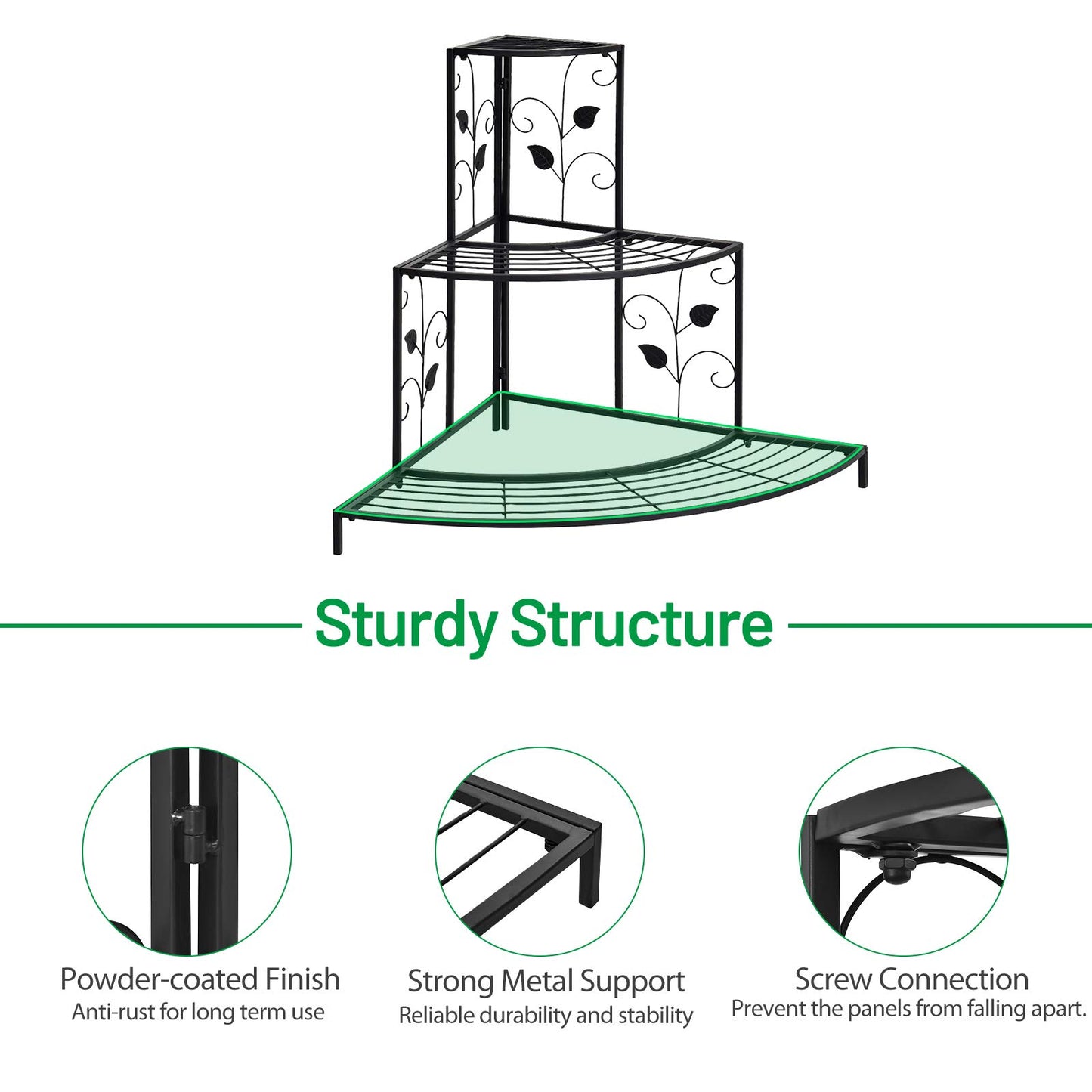 Giantex 3 Tiers Corner Shelf Metal Plant Stand, Stair-Step Style Flower Pot Display, Ladder Plant Display Rack, Quarter Round Plant Shelf for Indoor Outdoor Use