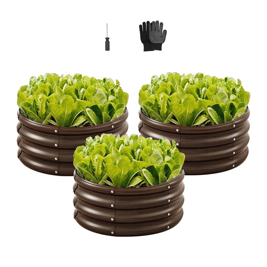 VEVOR 3 Pcs 2x2x1ft Round Galvanized Raised Garden Bed Kit, Outdoor Metal Raised Beds for Gardening Vegetables, Easy Assembly Garden Planter Box for Flowers Fruits with Open Base