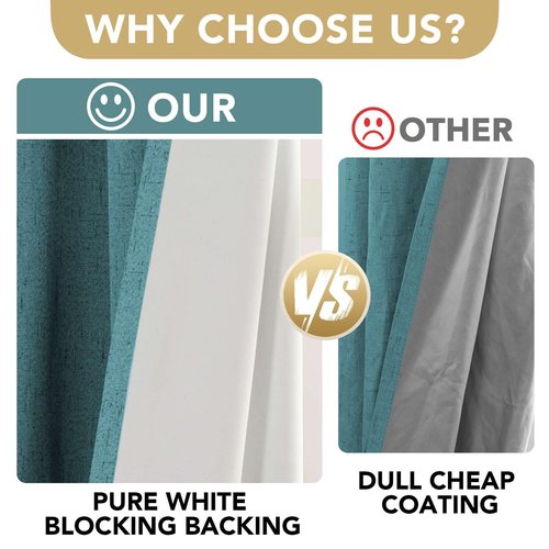 H.VERSAILTEX Linen Blackout Curtains 45 Inches Long 100% Absolutely Blackout Thermal Insulated Textured Linen Look Curtain Draperies Anti-Rust Grommet, Energy Saving with White Liner, 2 Panels, Teal