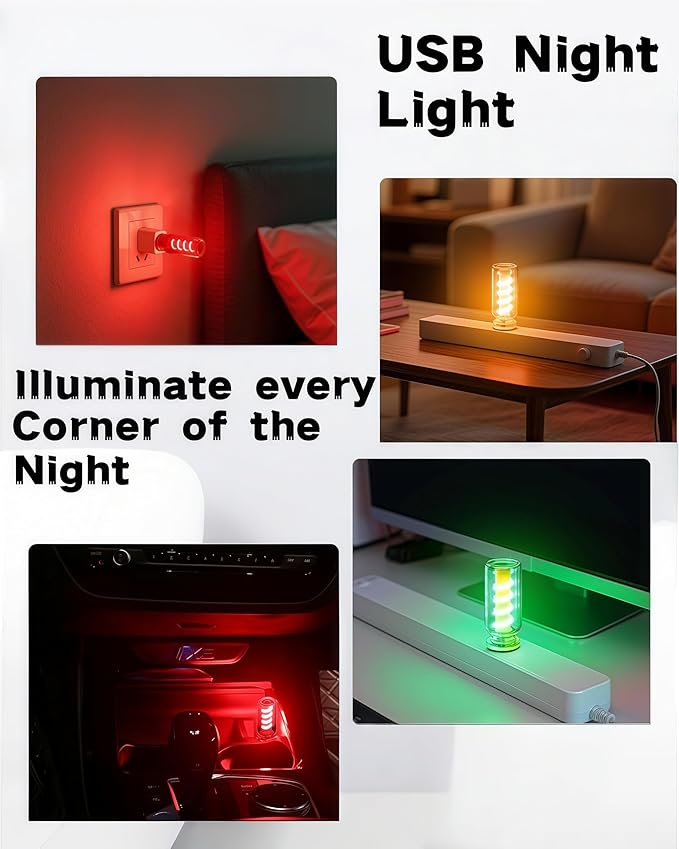 LED Car Interior Light, Touch Control USB Night Lamp, Retro Style Ambient Lighting for Auto, Bedroom, Desk (2PCS Blue)