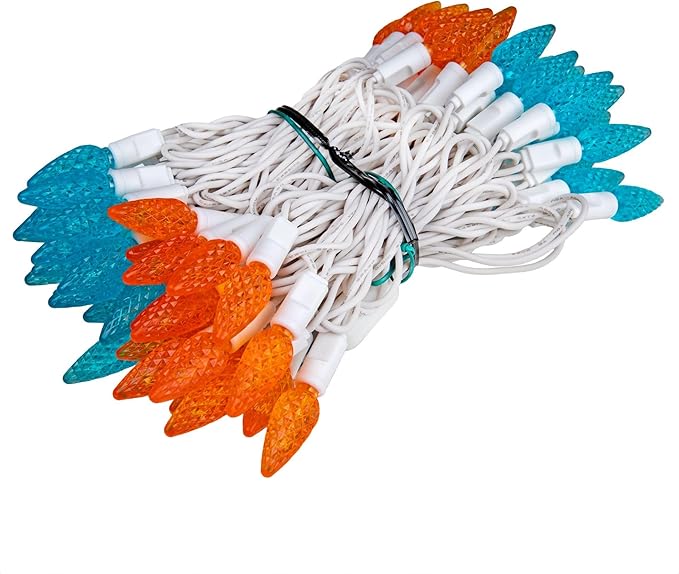 ‎‎‎Novelty Lights 24FT 70 LED C6 LED Mardi Gras String Lights, Outdoor Christmas Tree Commercial Grade LED String Lights, Christmas Lights Outdoor Tree Decorations Outdoor (Teal/Orange)