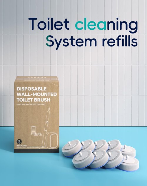 LFBEAR Disposable Toilet Cleaning System - Toilet Wand Kit with 18 High-Performance Refills, Wall Mounted Brush and Holder for Deep Cleaning Bathroom (Brush + 18 Refills)