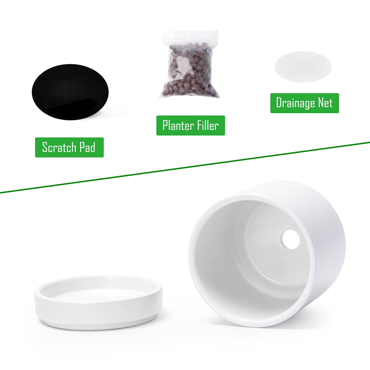 D'vine Dev Set of 2 Plants Pots, 3.5 Inch Ceramic Planter Pot for Plants with Drainage Hole and Saucer, White, 94-V-A-1