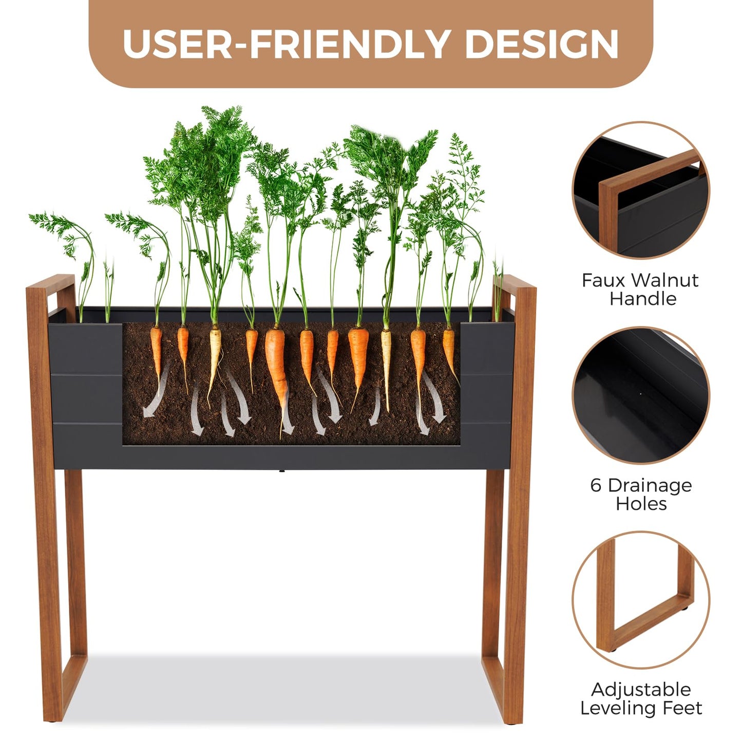 Grand patio Raised Garden Bed with Legs, Metal Elevated Planter Box with Woodgrain Finish, 39×15×36 Inch Outdoor Raised Garden Planter for Vegetables Flowers Fruits Herb, 660lb Capacity