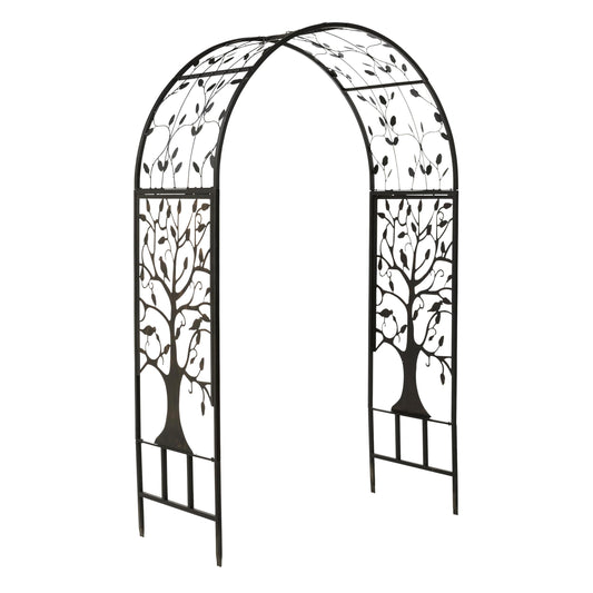 Plow & Hearth Arch Metal Outdoor Garden Arbor | Tree of Life | 83 Inches Tall | Black | Steel Trellis Lattice for Plants & Heavy Vines | Wedding | Outdoor Patio Décor