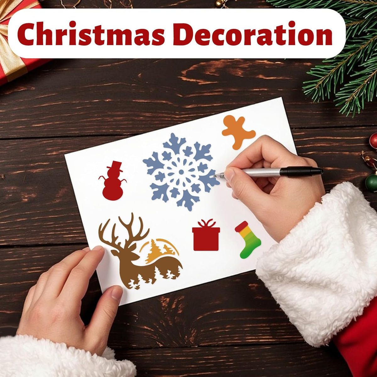Skiennix 72 PCS Christmas Stencils - Reusable Holiday Painting Templates for Wood, Glass & Fabric Decor