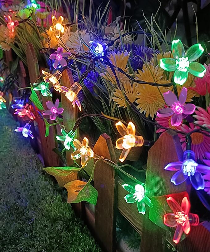 Cute Pastel Flower Fairy Lights String, Cherry Blossom Floral Garland Vine Decor with Timer, 8 Modes, USB Plug in for Wedding Christmas Tree Bedroom Hanging Indoor Outdoor Decorations (Multicolored)