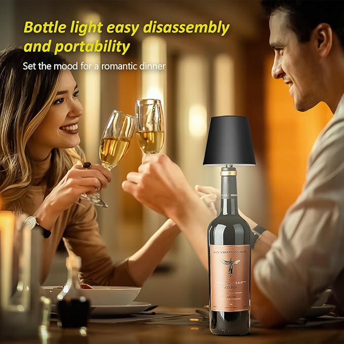 2025 New Wireless Bottle Lamp - LED Bottle Lights for Liquor & Wine Bottles, Cordless Lampshade, Whiskey Bottle Top Light, Bottle Stopper Night Light Kit, Rechargeable 3-Tone Touch-Dimmable 2 PCS