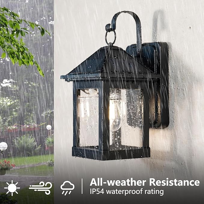 Solar Wall Lights Outdoor,2 Pack Solar Wall Lanterns Waterproof Dusk to Dawn Motion Sensor LED Sconce Lights E26 Bulb Exterior Front Porch Security Lamps Wall Mount Patio Fence Decorative