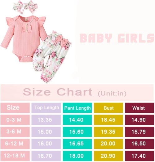 GDTOGRT Baby Girl Ruffle Romper Set - Floral Pants & Cute Headband | Newborn Infant Outfits