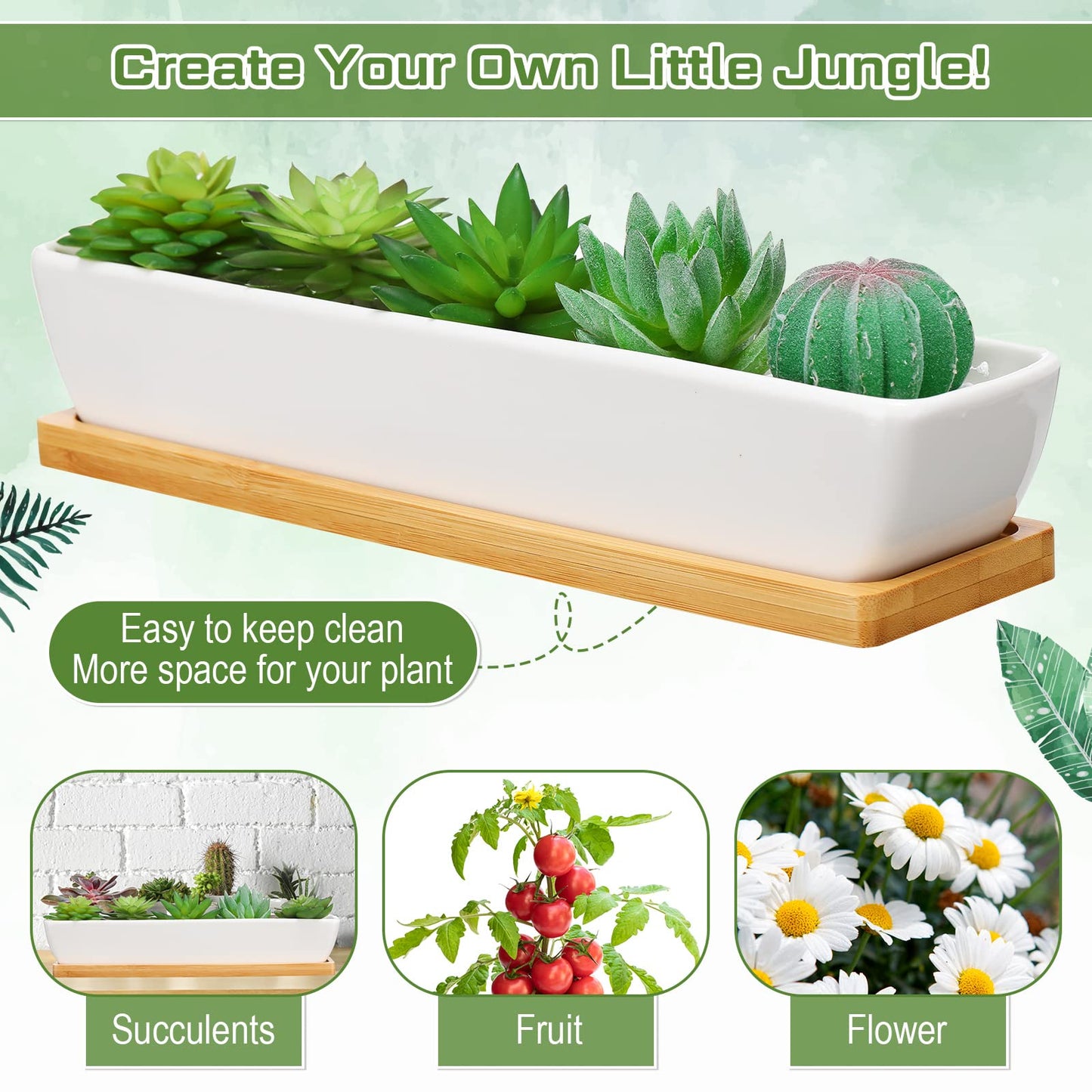 Weewooday 4 Pcs White Succulent Planter Pots 11 Inch Long Rectangle Ceramic Plant Container, Suitable for Indoor Outdoor Home Garden Flower