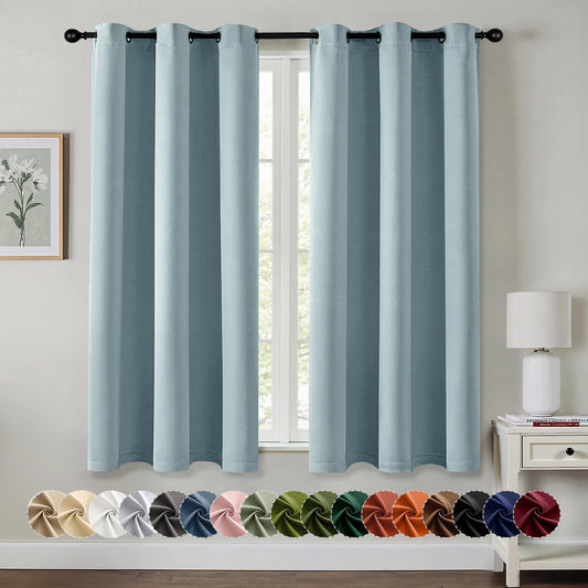 MIULEE Slate Blue Blackout Curtains - Thermal Insulated Room Darkening Drapes | 63 Inches Long, 2 Panels