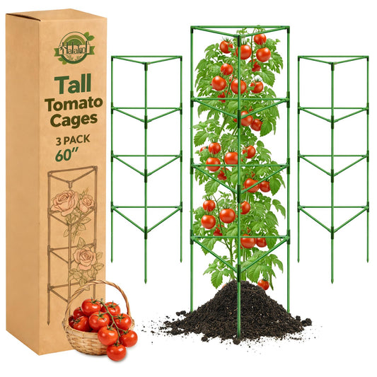Halatool 3 Pack Tomato Cages for Graden 60 Inch, Adjustable Metal Tall Heavy Duty Tomato Trellis Plant Support, Foldable Tomatoes Stakes for Climbing Vegetables Flowers Fruits