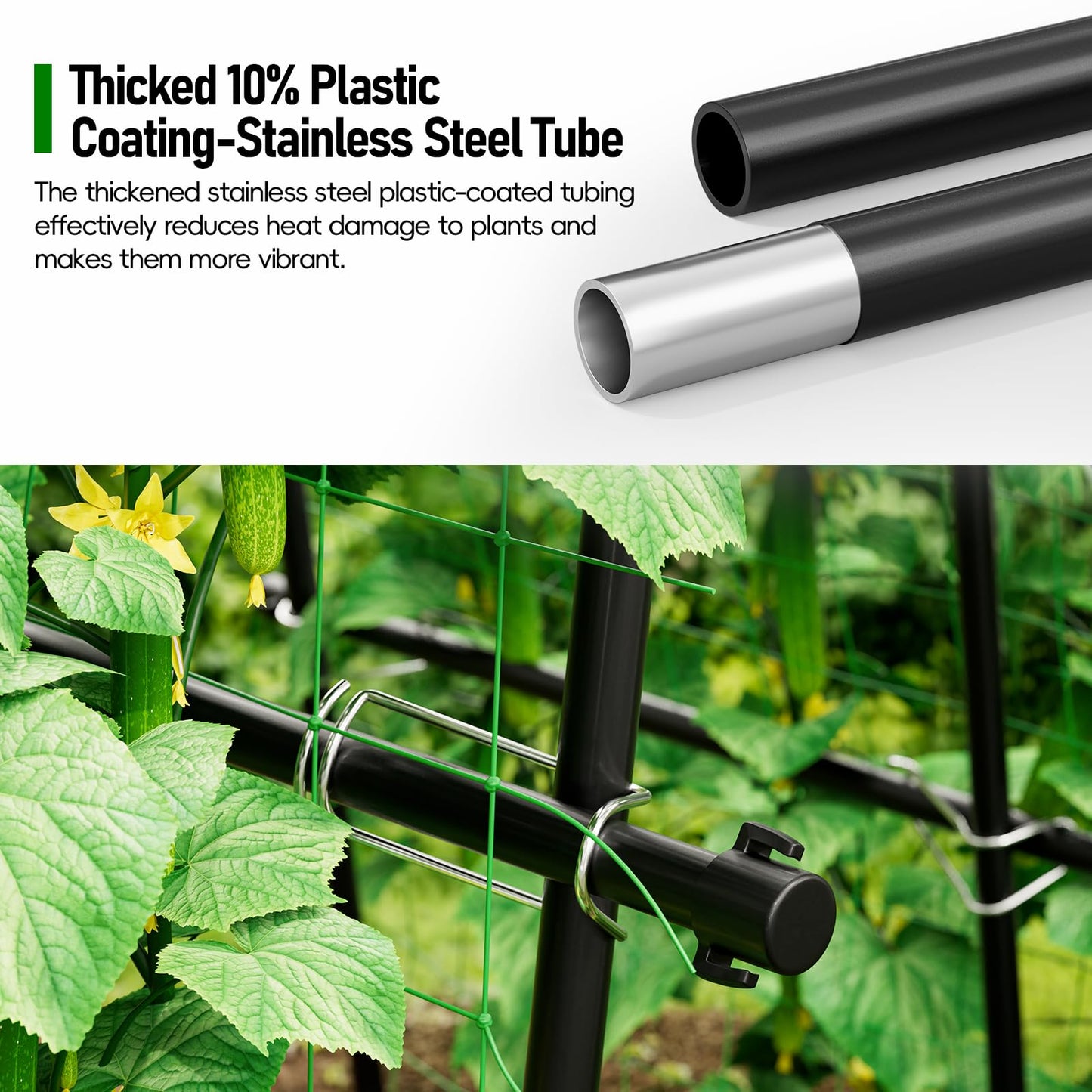 SPECILITE Garden Arch Trellis 86 in Extra Tall for Climbing Plants Outdoor, Steel Stainless Arched Arbors Tunnel Trellis with Netting, Includes Sure Clips, Cable Ties for Cucumber Tomato Vines