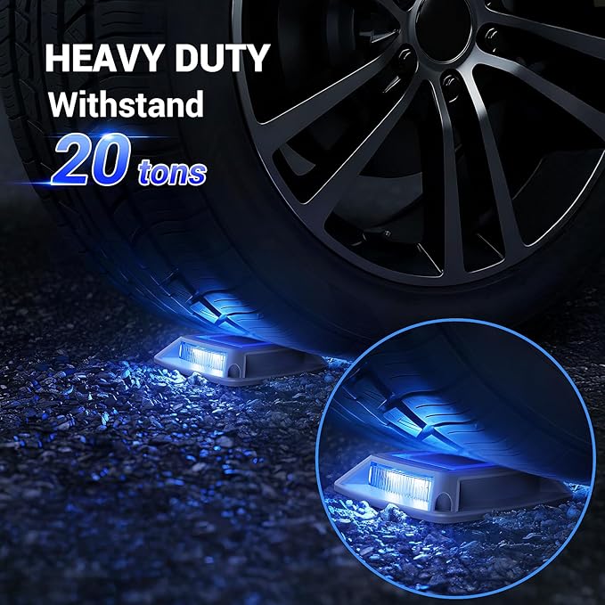 Solar Driveway Lights Outdoor 16 Pack, IP68 LED Solar Powered Waterproof Driveway Marker Deck Dock Lights for Dock Step Pathway Walkway Sidewalk Garden Yard Stair Marine (Blue)