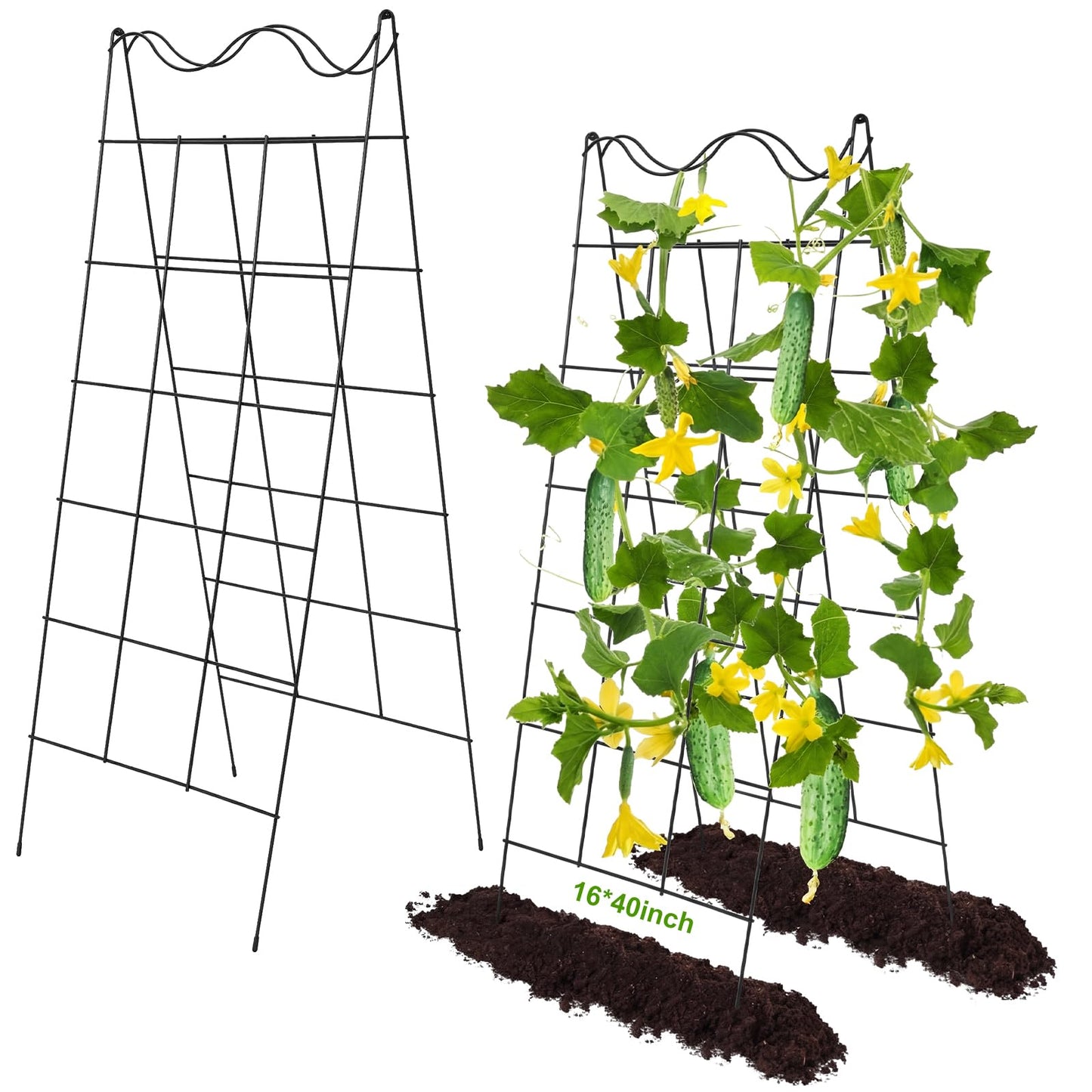 Wesiti 2 Pack A Frame Garden Trellis for Raised Bed, 16.5 x 40 Inch Heavy Duty 5 mm Steel Cucumber Trellis Foldable Climbing Plant Support for Cucumbers Tomatoes Peas Squash Zucchini Vine Vegetables