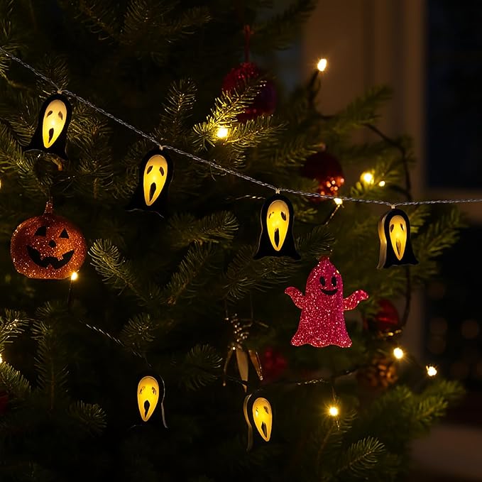 KEPATO Halloween String Lights, 9.8 FT 20 LED Spooky Ghost Decorative Lights for Indoor Outdoor Halloween Party Yard Porch Decor