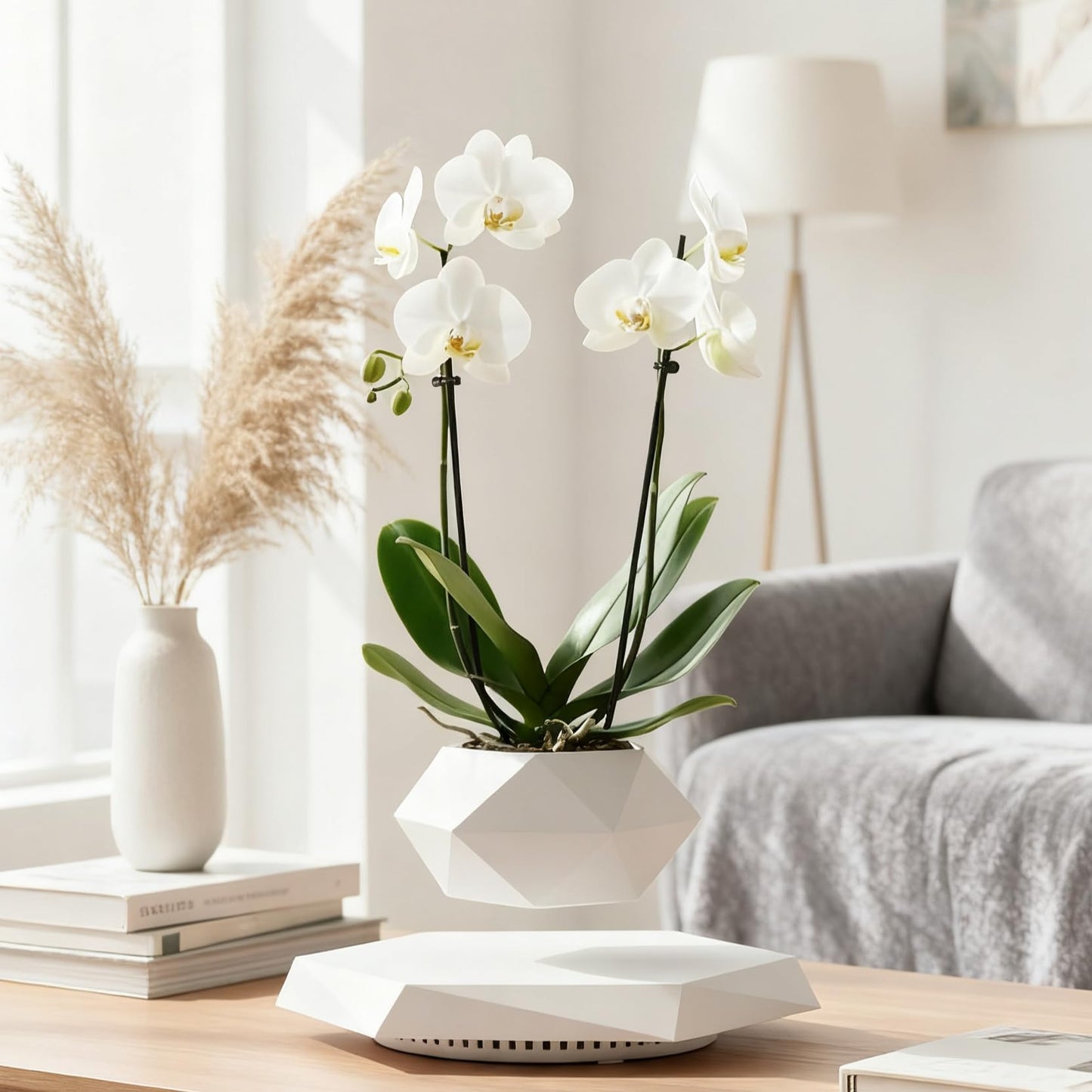MAGECMOON HCNT Levitating Plant Pot, Magnetic Levitation Flower Pot Rotating Planters Suspension Floating Planter Succulents Potted for Home Living Room Office Desk Decoration (White)