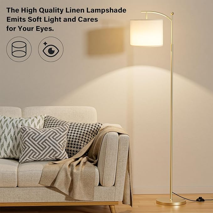 Ambimall 60" Floor Lamps with Remote Control & Bulb, Colors Temperature & Brightness Adjustable, White Shade & Gold Pole