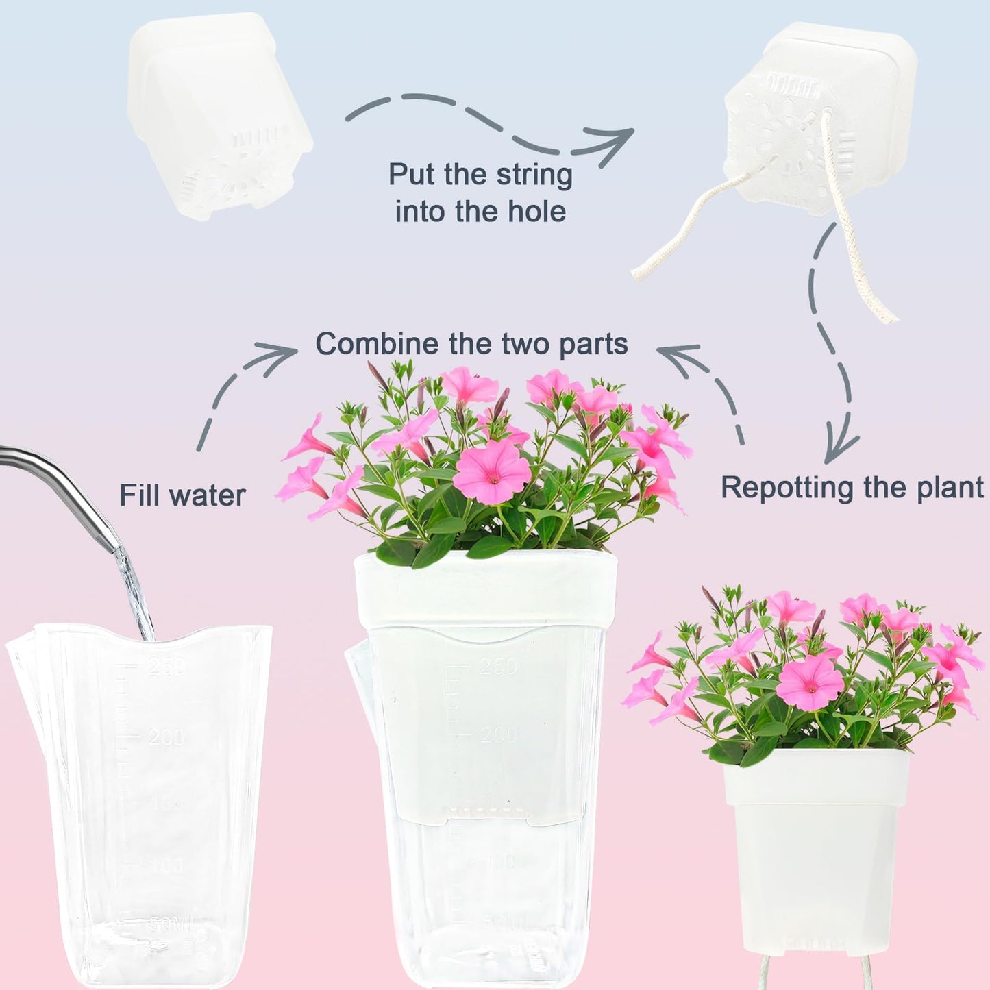 15 Pack 2.5" Self Watering Pots for Indoor Plants,Small Clear Plastic Planters with Water Level Indicator & Drainage Holes for Alocasia Propagation, African Violets, Seedlings, Cuttings and Succulents